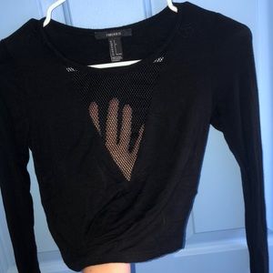Black cropped long sleeve v neck
